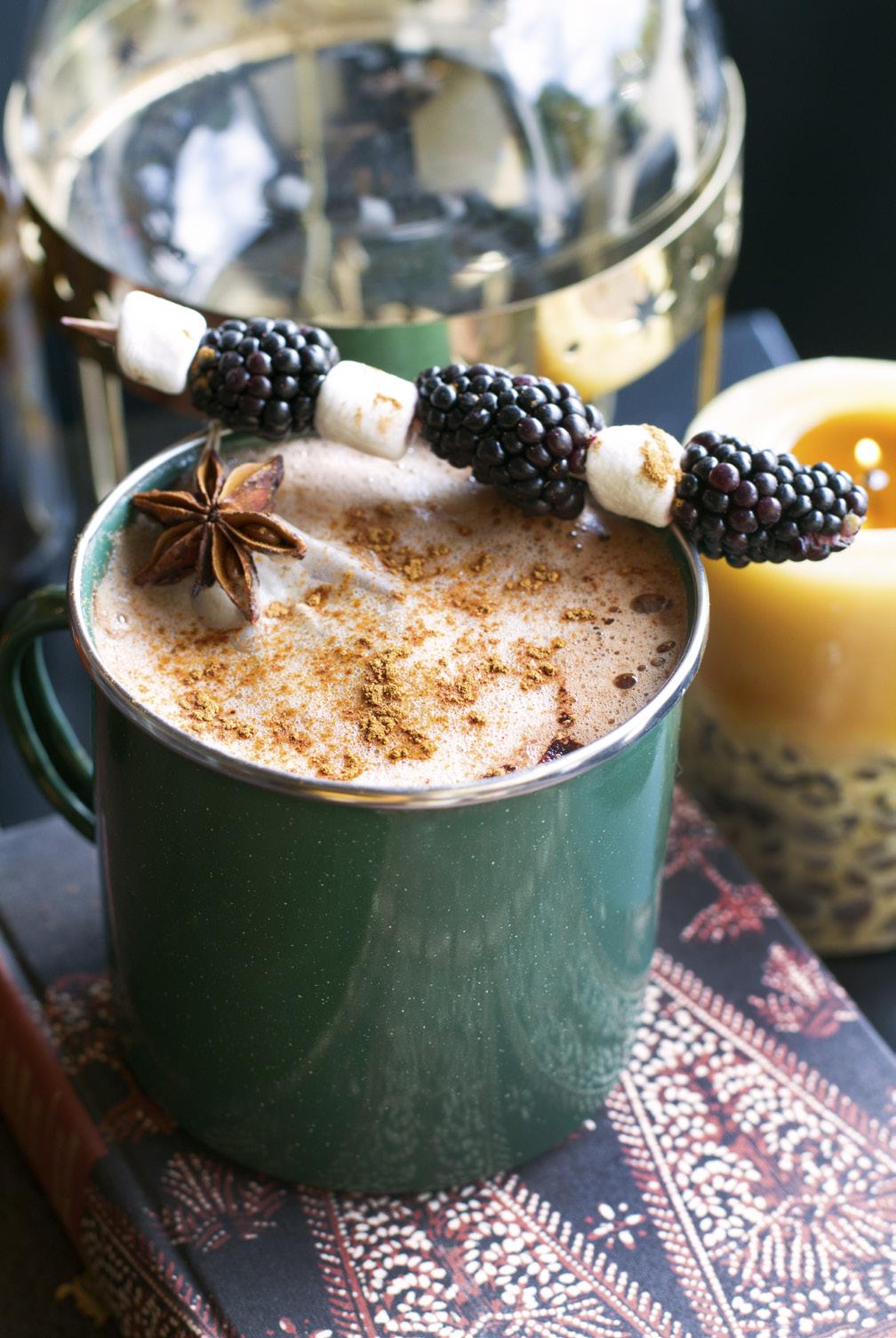 Spiced Blackberry Hot Chocolate Blackberries are so beautifully in season right now that I thought putting a fruity spin on a cozy hot chocolate would be fun! Yield: 1, 16 oz. Drink 14 oz.