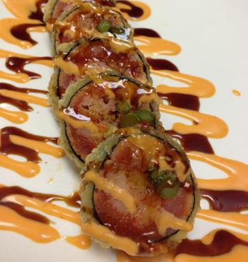 Roll* Rock Salmon Roll* Crab stick salad topped with seared