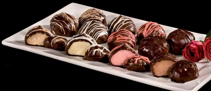 Then these cool and creamy assorted cheesecake drops enrobed in dark and milk chocolate with a delicious drizzle