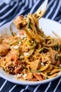 Chicken Tomato with Feta and Zoodles Creamy chicken tomato skillet with feta and zucchini noodles a quick and healthy dinner made in 30 minutes {gluten-free, low carb, clean eating}.