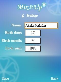 Settings Place where name and date of birth of user are stored.
