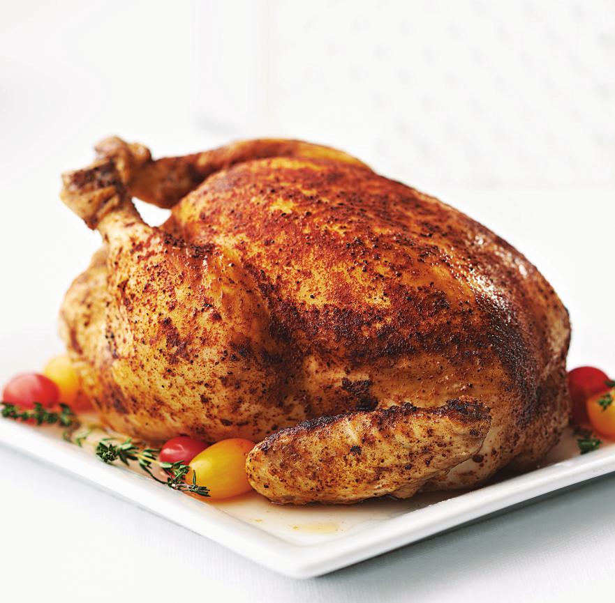 Serves 8 Serving size: 5 oz./140 g, served with skin 35 COOK: 20 30 Microwave Roast CHICKEN 3 5-lb./1.3 2.3 kg whole chicken 1 1½ tbsp. choice of seasoning rub 1.