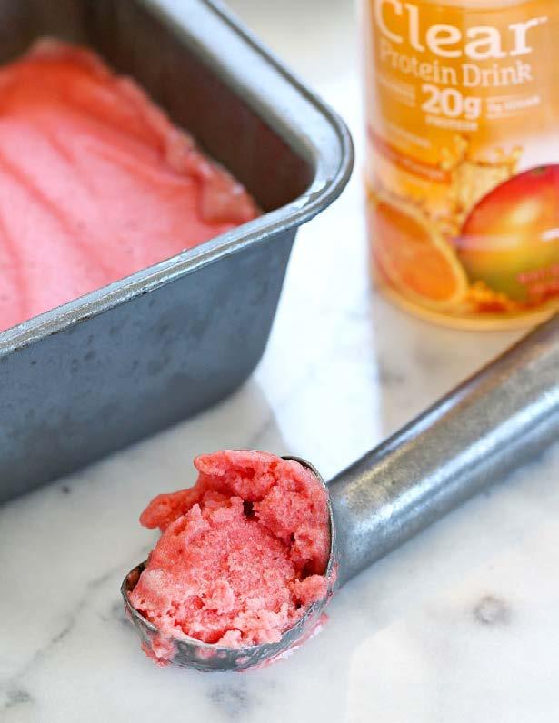STRAWBERRY SORBET 6 SERVINGS 5 HRS & 10 MINS CLEAR BLENDER SNACKS 1 (16-oz) bag frozen unsweetened strawberries, softened for a few mins at room