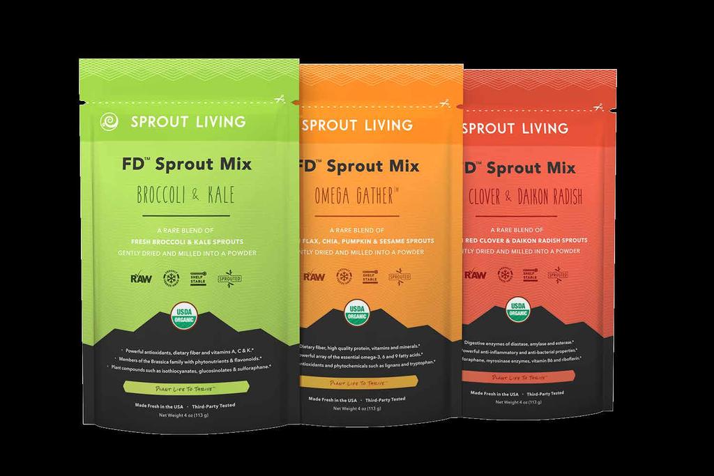 FD SPROUT MIXES FREEZE-DRIED SPROUT POWDERS FD Sprout Mixes are derived through a unique process that starts by sprouting the finest, certified organic, non-gmo seeds in mineral-rich water and then