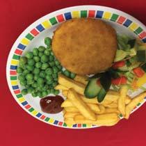 Big fish cake served with chips