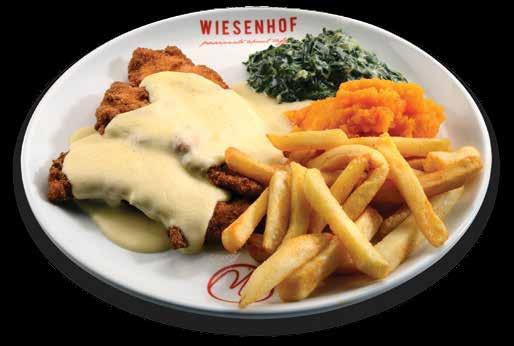 SPECIALITIES & BASKETS Sausage basket 116.00 120g Cheese griller, 120g beef sausage, 120g boerewors, 150g chips & a side order of BBQ dip Chicken schnitzel 90.