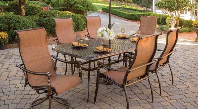 Sunbrella Linen Sesame Denim Jockey Red Chateau Dining Collection Chateau Dining Set 5 piece dining set includes: 48 round table and 4 dining chairs with premium Sunbrella cushions.