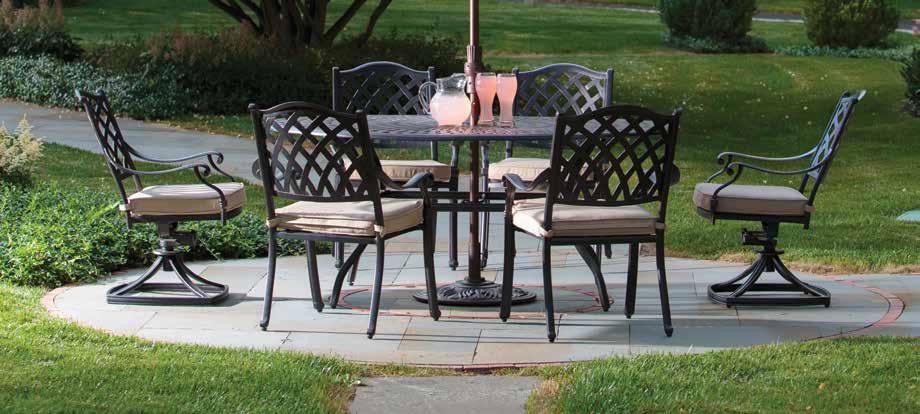 Regularly $2900 Sale $1299 7 piece dining set includes: 40 x 72 cast table and 6 dining chairs with premium Outdura cushions included.