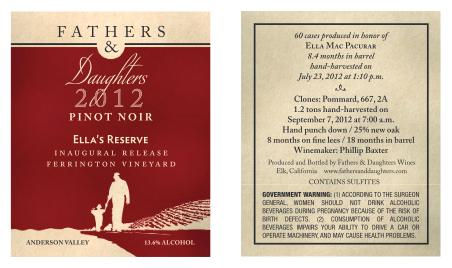 Fathers & Daughters Cellars: Inaugural Releases from Ferrington Vineyard The inaugural 2012 Fathers & Daughters Cellars Ferrington Vineyard Anderson Valley Pinot Noir and 2013 Fathers & Daughters