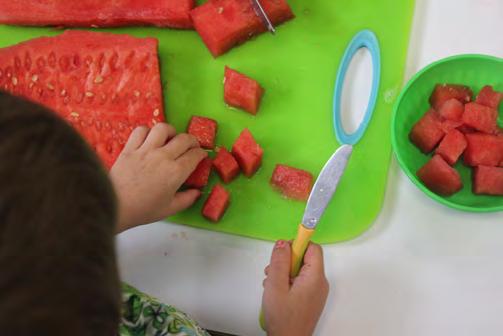 Knife skills Age-appropriate activities are critical to the success of the activity. Use soft pre-peeled fruits such as banana, watermelon, cantaloupe, pineapple, and avocado.