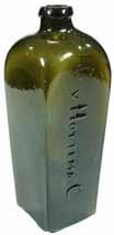 287 mm. Ricketts Patent bottle from Bristol. 1. A. C. A. Nolet, Schiedam. Dark Green. 279 mm. 2. v. Hoytema & Co. Dark Green. 225 mm. 1. Flared lip with short neck. Black.
