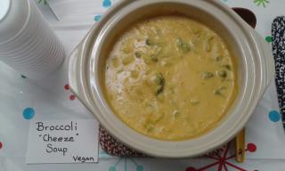 Broccoli Cheeze Soup Microwave each vegetable separately till soft: 2 c. potato chunks 1-1/2 c. carrot pieces 1-1/2 c. chopped onion Place in a blender and blend till smooth and creamy: 2 c.