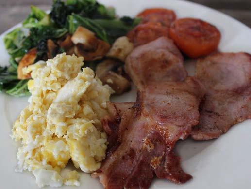 Allowable English breakfast 10g organic butter or coconut oil 2 rashers unsmoked bacon (use vegetarian bacon if preferred*) large handful kale 2 closed cup