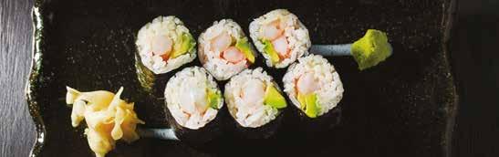 15 手巻 HAND ROLLS Tempura salmon and mayonnaise A cone of seaweed, wrapped around rice and fillings.