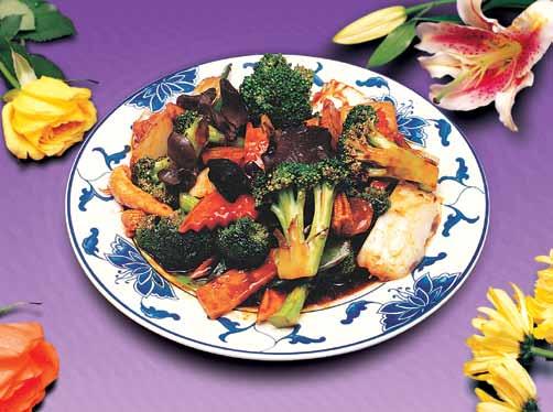 95 colorful array of tofu, black mushroom, carrot slices and snow peas simmered in a flavorful sauce 芝麻豆腐 708. esame tofu... 9.95 辣八寶 709.