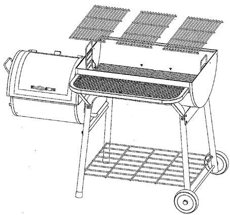 Align the warming rack support arm holes with the holes on the side panel of grill base (item #9).