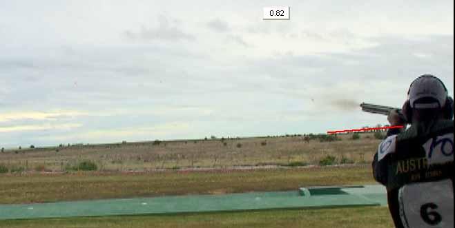Grey smoke is visible from the end of the barrel of the shotgun when a cartridge is discharged Figure 3: Tracking times of target one and target two were determined by vision of the clay target and