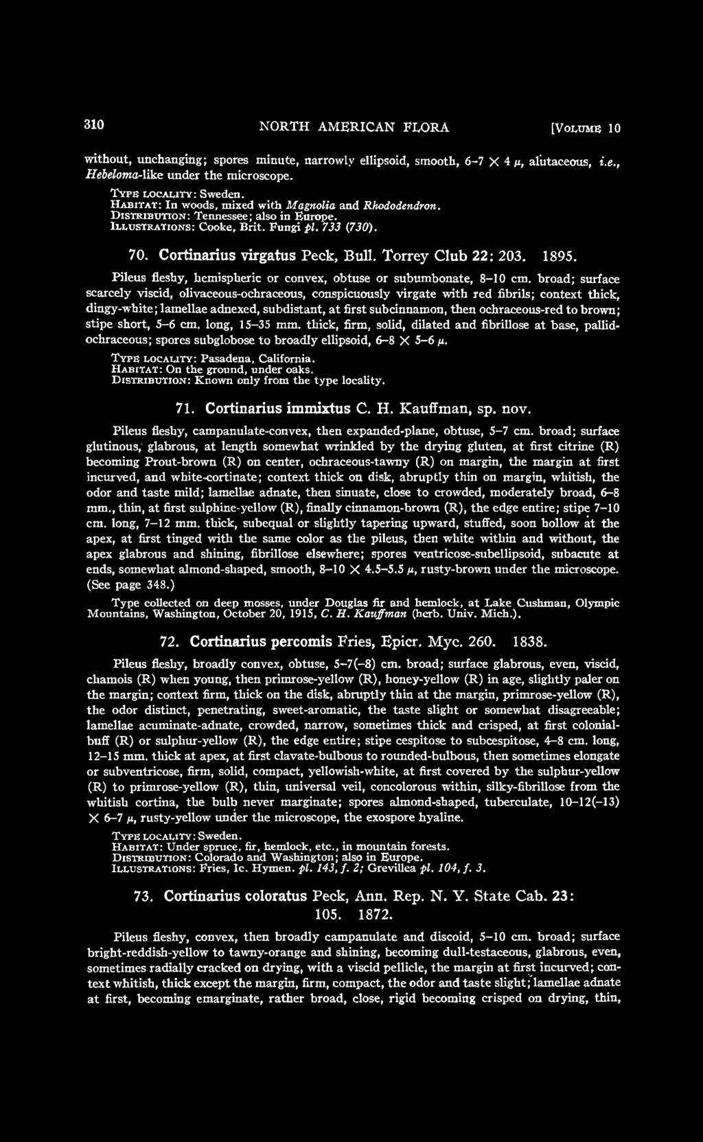 Torrey Club 22: 203. 1895. Pileus fleshy, hemispheric or convex, obtuse or subumbonate, 8-10 cm.