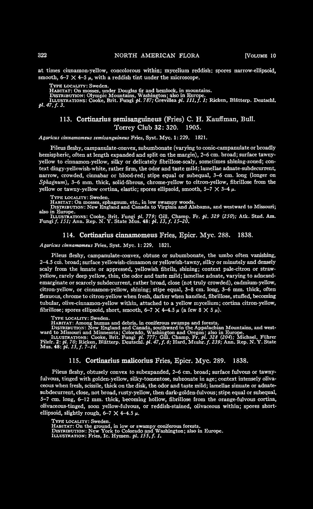 787; Grevillea pi. lll,f. 1; Ricken, Blätterp. Deutschl. pi. 47, f. 3. 113. Cortinarius semisanguineus (Fries) C. H. Kauffman, Bull. Torrey Club 32: 320. 1905.