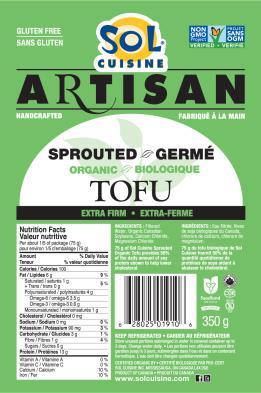 Sprouted Tofu: increased crude protein & fiber; increased absorption of nutrients by neutralizing phytic