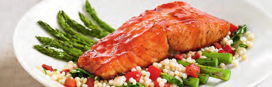Cherry Chipotle Glazed Salmon Cherry Chipotle Glazed Salmon* Oven-roasted Atlantic salmon topped with a slightly sweet and savory cherry chipotle glaze, served with roasted asparagus and a