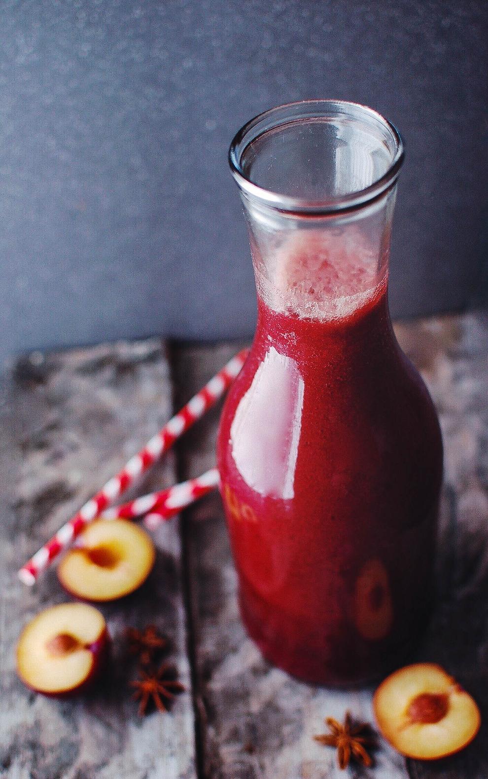 plums roots & stars smoothie 1-2 servings 1 medium raw beetroot 3 plums 1 banana 1/2