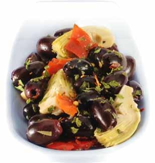Olive Kalamata Marinated Black Pitted Kalamata Olives with Artichokes, Peppers & Herbs Named after the city of origin this famous black olive variety is smooth and meaty with rich and fruity taste.