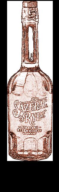 HIS PEYCHAUDS BITTERS, MADE FROM A SECRET FAMILY RECIPE AND A NOW DEFUNCT BRANDY CALLED SAZERAC DE FORGE ET FILS.