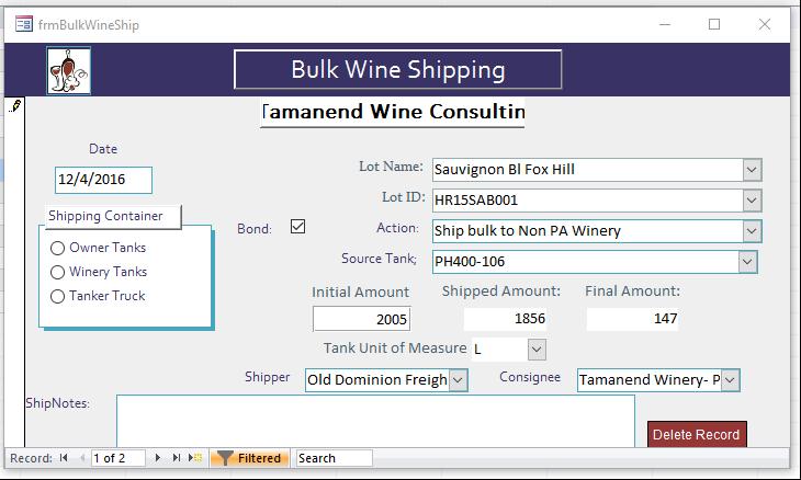 Wineries are required to show all records of bulk wine transferred to