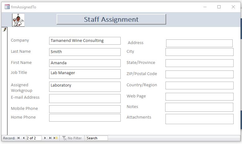 Staff Assignment and Work Order are two of many forms included that update information in drop down lists for this application.