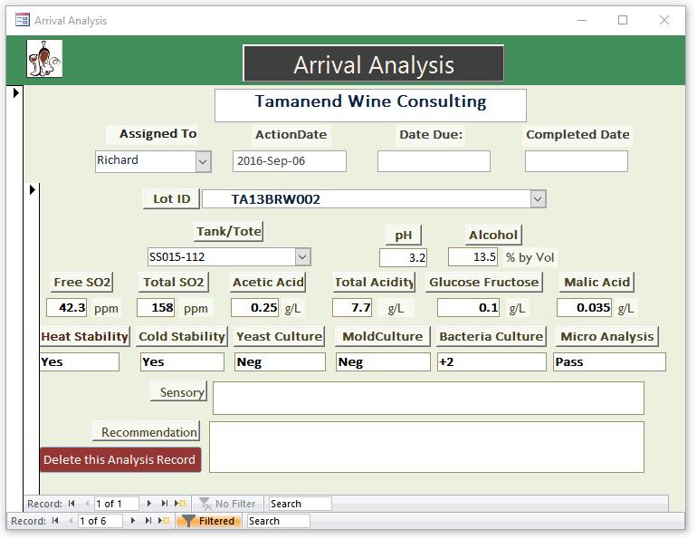 All input forms in this application are organized based on the winemaking process at hand.