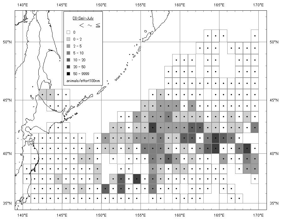 Sei whale (Balaenoptera borealis) Density Index (whales/100n.