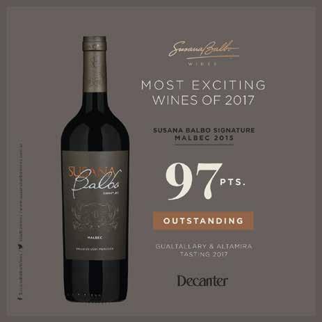 DECANTER RECOMMENDS TWO OF OUR WINES IN TASTING FROM ARGENTINA S HOTTEST MICRO-REGIONS October 2017 Our Susana Balbo Signature Malbec 2015 and BenMarco Expresivo 2015 received rave reviews in