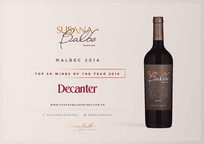 SUSANA BALBO MALBEC 2014 - DECANTER TOP 50 WINES OF THE YEAR 2016 December 2016, Decanter Magazine (January 2017 Issue) Decanter experts around the world named the five bottles under 55 that