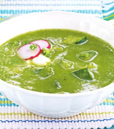ZUCCHINI SOUP Yield: 8 Servings (1 cup per serving) TOTAL TIME: 45 minutes 1 Tbsp. pure olive oil 1 pkg. (8 oz.) chopped onions 1 Tbsp. chopped garlic 4 small (2 lbs.
