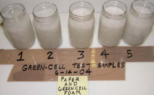 mixture was indistinguishable to the paper only sample. Figure 7 shows samples from the mixed testing portion. Figure 7. Paper and Green Cell Foam Effluent Samples 5.