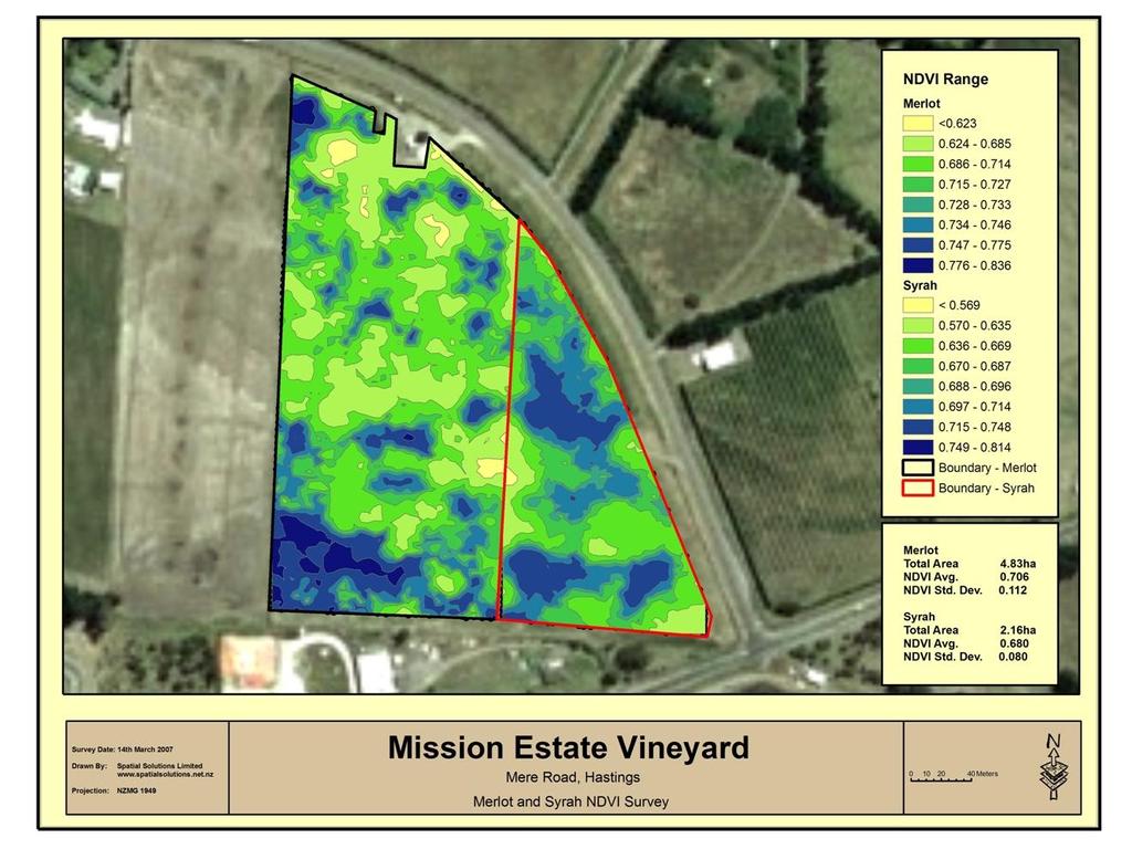 Map of canopy reflectance (NDVI) used to make harvest