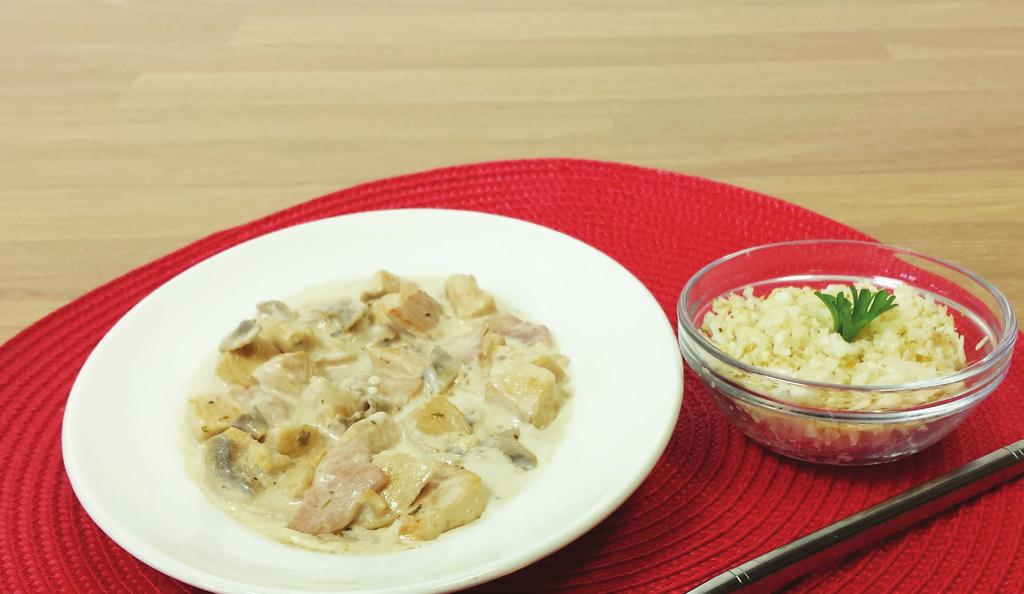 Chicken and Bacon in a Creamy Mushroom Sauce served with Cauliflower Rice 1.