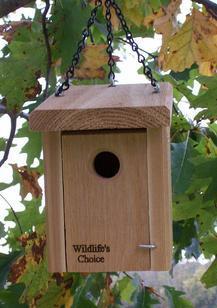 Hanging Wren Nestbox Hole Size: 1.125 Size: 5.5"W X 7"D X 7.75"H Price: $20.