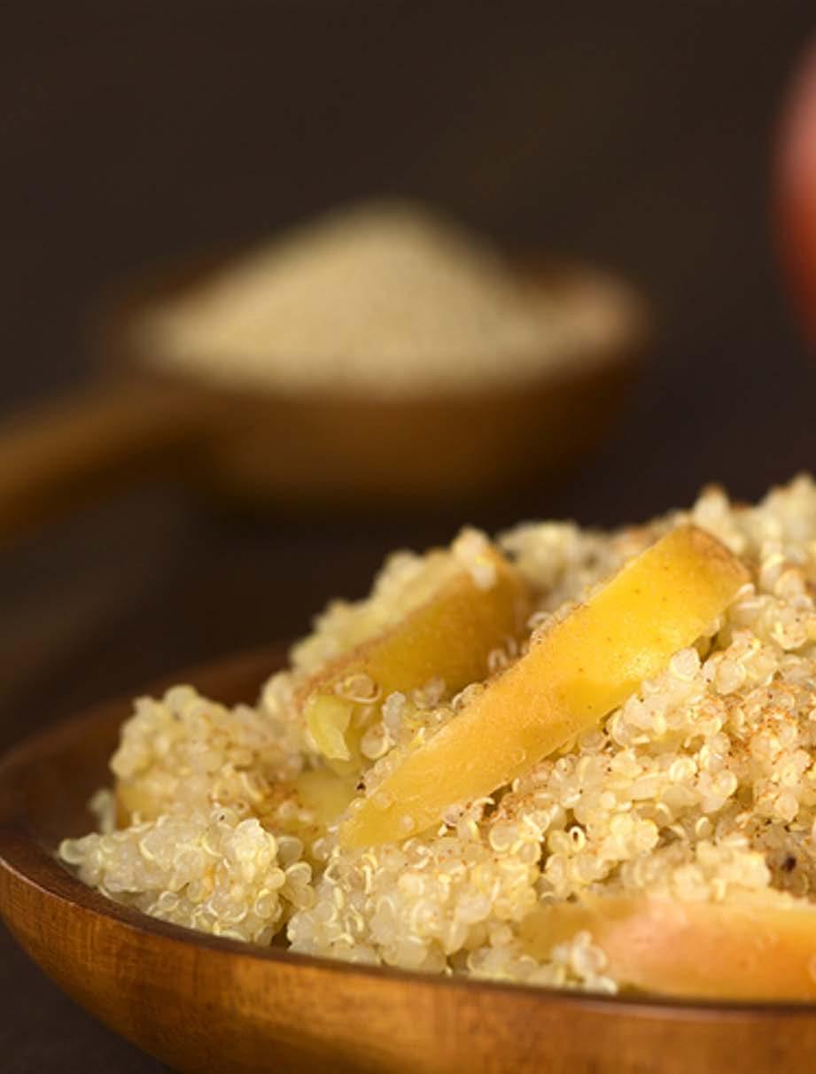 Baked quinoa with apples Total Time: 5 minutes Serves: cup water ½ cup quinoa, rinsed eggs, lightly beaten 5 tablespoons unsweetened applesauce ¼ teaspoon cinnamon Pinch of sea salt ¾ cup chopped
