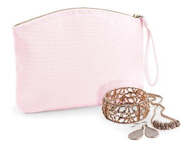 heavyweight fabric Zippered closure Wristlet strap Multi-purpose use Handle length: 15 cm Available in
