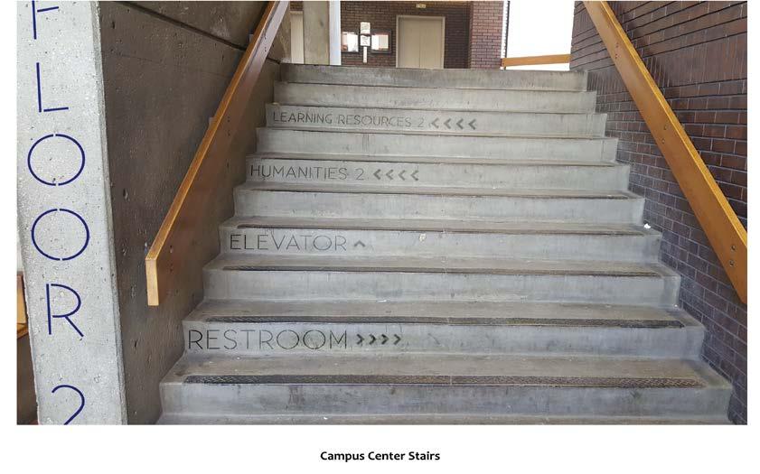 Wayfinding: Part 3 Part 3: Campus Center Stairs I felt the Campus Center stairs was a perfect place to add some wayfinding signage.