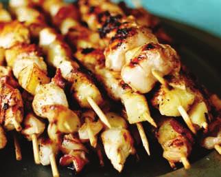 Chicken and Pineapple Kabobs 11 1 chicken breast 2 ½ tbsp soy sauce 2 ½ tbsp honey ¼ tsp salt 1 small can pineapple chunks Slice chicken into evenly sized cubes.