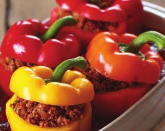 Stuffed Bell Peppers 2 medium bell peppers ½ white or yellow onion, chopped 1 garlic clove, minced 1 tsp olive or avocado oil ½ lb ground beef ½ can diced tomatoes (about 7 oz.