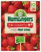 Humzingers Do Mot Typical Nutritional Information per 100gm 1272 kj / 300 kcal 10 x 13gm Raspberry Strawberry See ingredients in bold UPPERCASE To reduce stickiness, bars are slightly dusted with