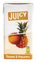 Juicy Water 24 x 200ml carton Apple Orange & Pineapple Raspberry & Apple See ingredients in bold UPPERCASE Typical Nutritional Information per 100ml 111 kj / 27 kcal Protein 0.