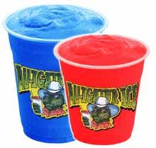 Alligator Ice Frozen Drinks Premium Slush Product costs approx. $.03 per oz. Approximately 2,112 finished ounces per case. Product has one year dry shelf life.