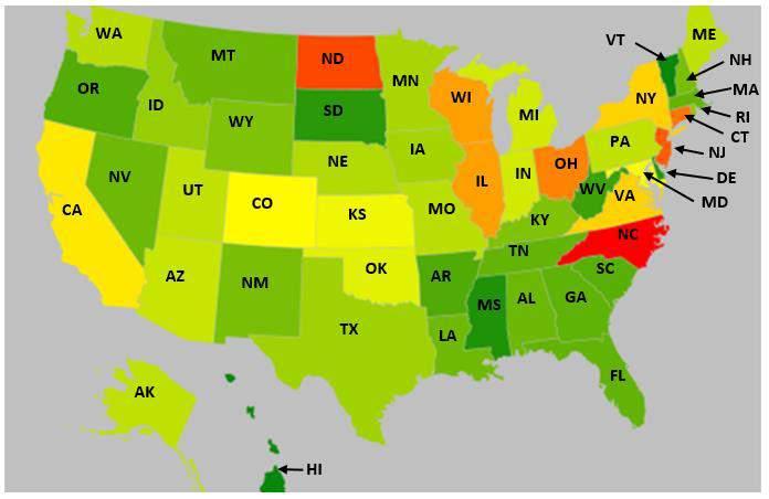 Figure 2. Percent of claim lines with food allergy diagnoses compared to all medical claim lines by state, 2016.