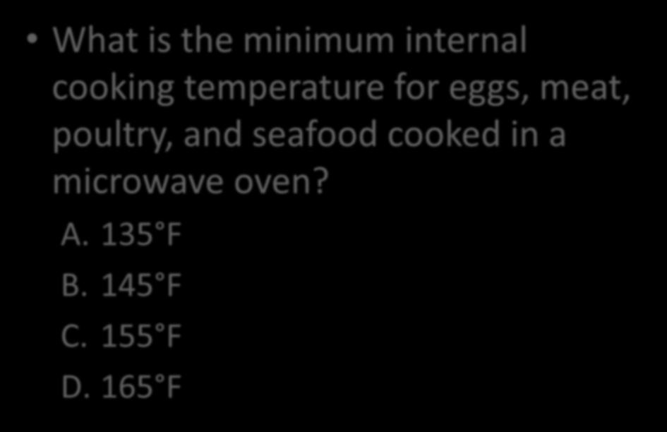 What is the minimum internal cooking temperature for eggs, meat, poultry,