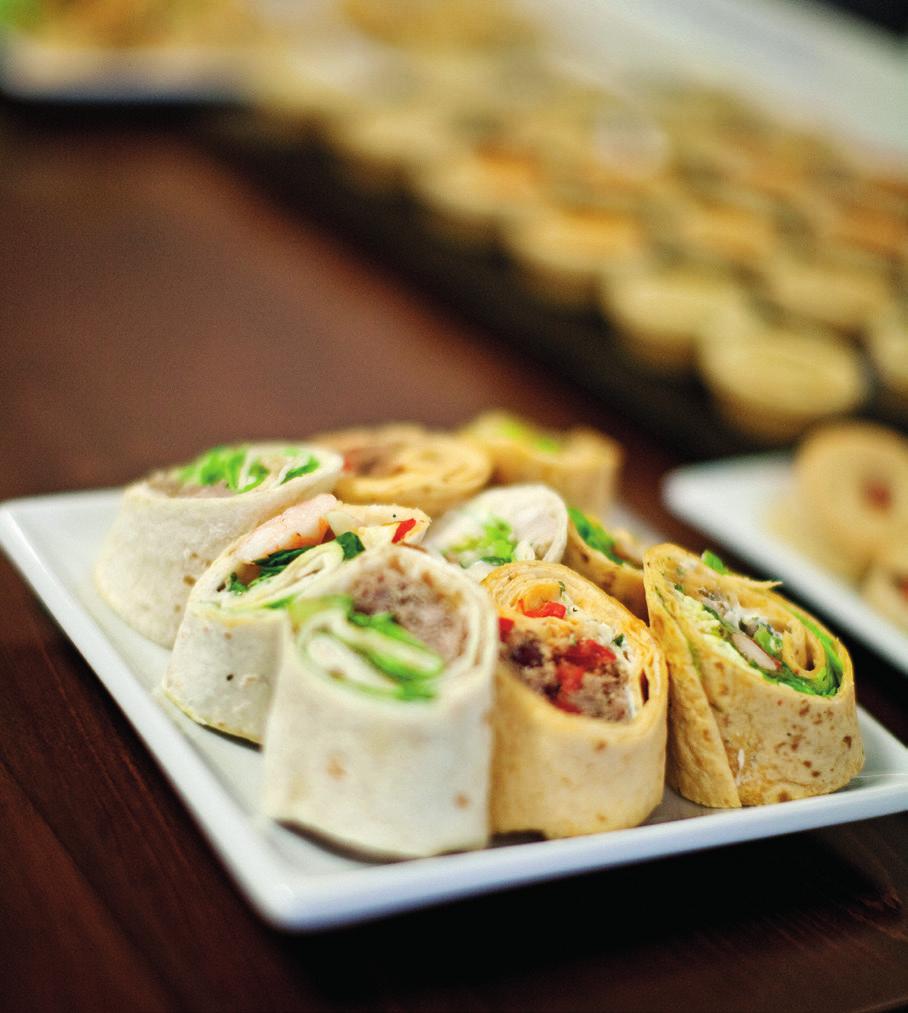 .. 8 A selection of sandwiches, wraps and rolls with an assortment of premium vegetarian, fish and meat fillings (six pieces per person in total).